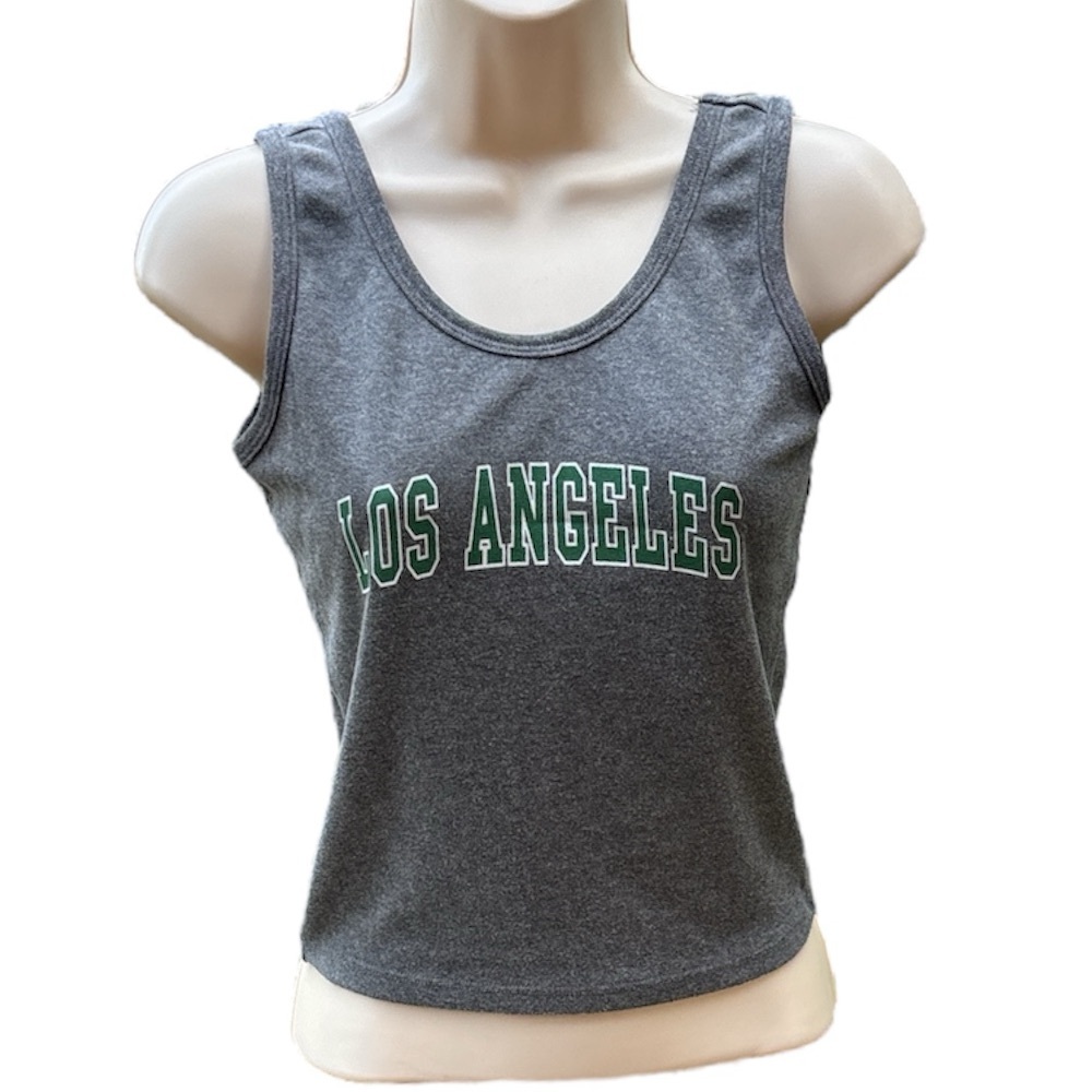 Obsessive Love "Los Angeles" Graphic Green Print Sleeveless Crop Tank Top Gray